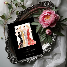Glam Four Pretty Elegant Women Galentine's Day Karte