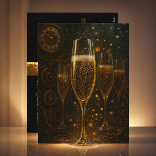 Glam Frohes Neues Jahr Steampunk Champagner Feiertagspostkarte