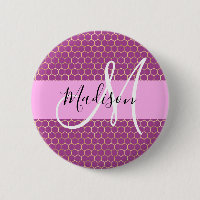 Glam Fuchsia Metallic Pink Honeycomb Monogram Name