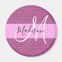 Glam Fuchsia Metallic Pink Honeycomb Monogram Name