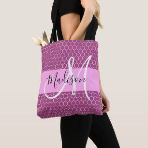 Glam Fuchsia Metallisch Rosa Waben Monogramm Name