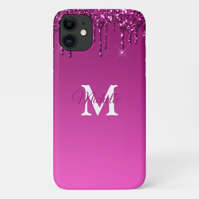 Glam & Fuchsia Ombre Glitzer Personalisiert Monogr Case-Mate iPhone Hülle (Rückseite)