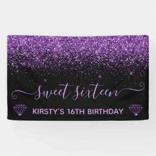 Glam Funkeln Lila Glitter Sweet Sixteen Banner