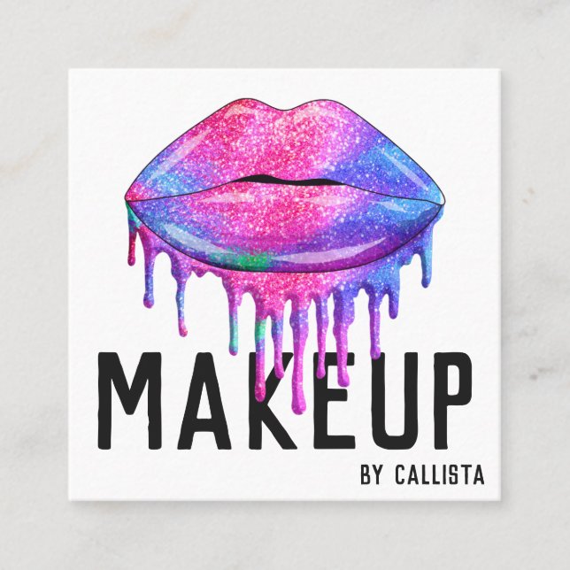Glam Funkelnd Mermaid Glitzer Tropfen Lips Makeup Quadratische Visitenkarte (Vorderseite)