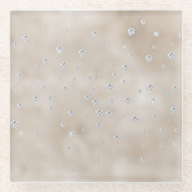 Glam funkelnde Diamanten Champagner-Blush-Glitz Glasuntersetzer (Vorderseite)