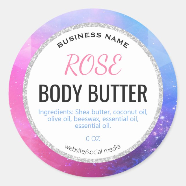 Glam Galaxy Glitzer Body Butter Labels Runder Aufkleber (Vorderseite)