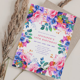 Glam Garden Aquarell Floral 30. Geburtstag Einladung