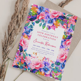 Glam Garden Aquarell Floral 30. Geburtstag Party Einladung
