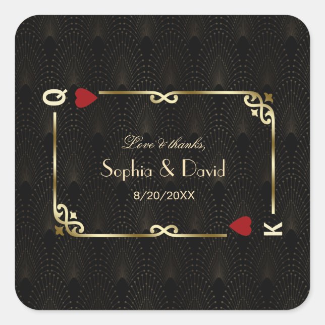 Glam Gatsby Casino Las Vegas Poker Wedding Quadratischer Aufkleber (Vorderseite)