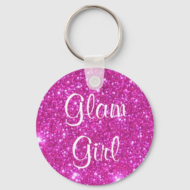 Glam Girl Pink Sparkle Funkelnd Glitzer Schlüsselanhänger (Vorderseite)