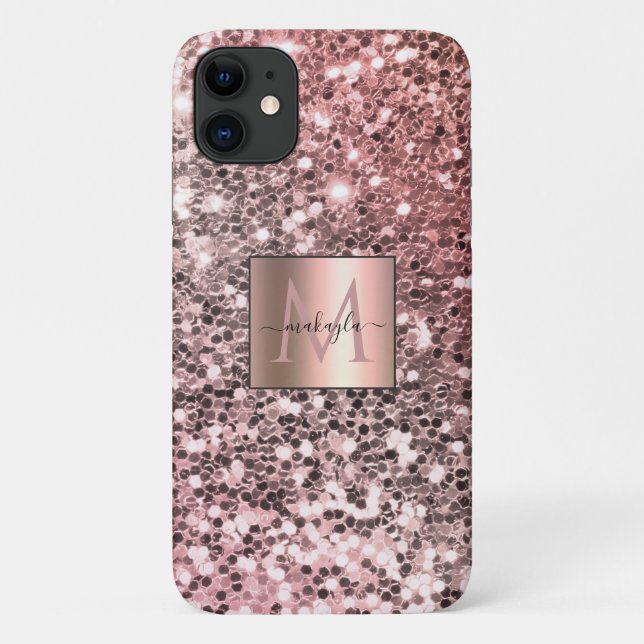 Glam Girly Blush Pink Gitter Designname Monogram Case-Mate iPhone Hülle (Rückseite)