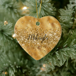 Glam Girly Gold Glitzer Glitzy Sparkle Confetti Keramik Ornament