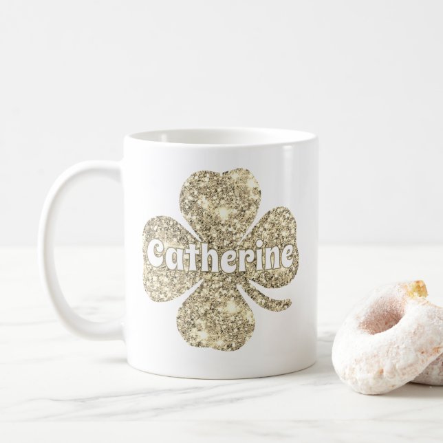 Glam Girly Gold Glitzer Lucky Closing Name Kaffeetasse (Mit Donut)