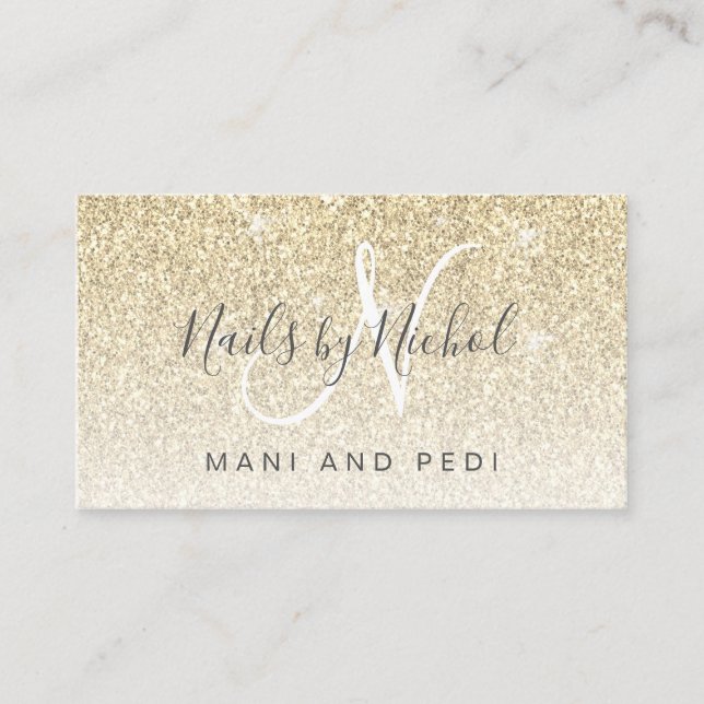 Glam Girly Gold Glitzer Mani Pedi Nail Studio Visitenkarte (Vorderseite)