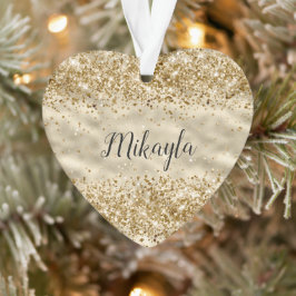 Glam Girly Gold Glitzer Sparkle Confetti Name Ornament
