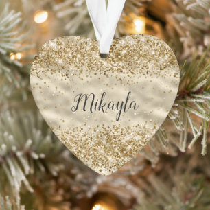 Glam Girly Gold Glitzer Sparkle Confetti Name Ornament