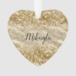 Glam Girly Gold Glitzer Sparkle Confetti Name Ornament