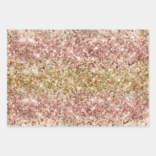 Glam Girly Gold Pink Glitzer Sparkle Confetti Geschenkpapier Set