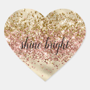 Glam Girly Gold Pink Glitzer Sparkle Confetti Herz-Aufkleber