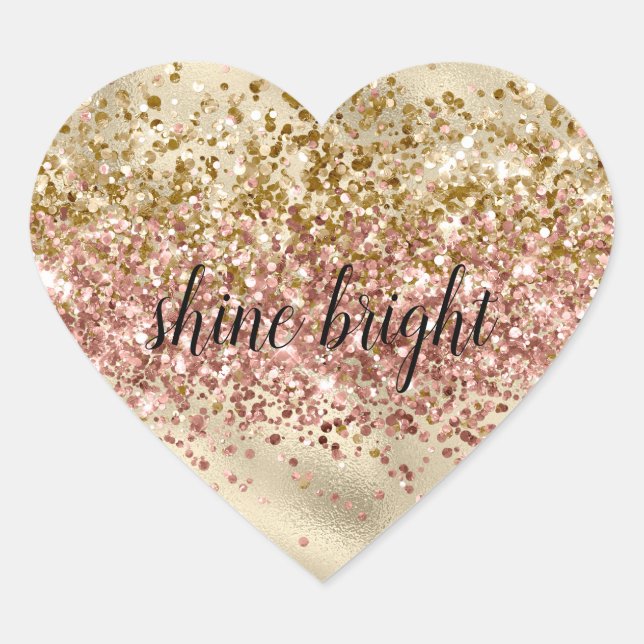 Glam Girly Gold Pink Glitzer Sparkle Confetti Herz-Aufkleber (Vorderseite)