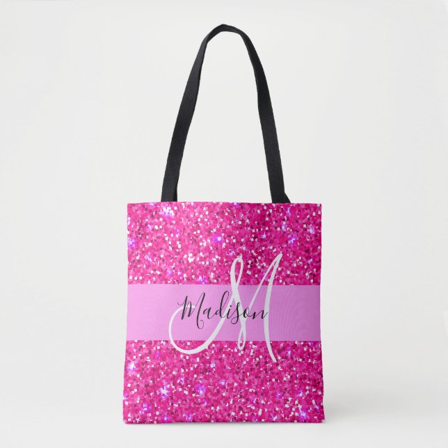 Glam Girly Hot Pink Glitzer Glitzern Name Monogram (Vorderseite)
