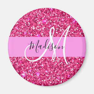 Glam Girly Hot Pink Glitzer Glitzern Name Monogram Magnet