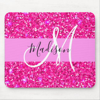 Glam Girly Hot Pink Glitzer Glitzern Name Monogram Mousepad