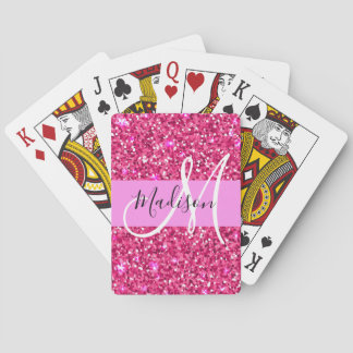 Glam Girly Hot Pink Glitzer Glitzern Name Monogram Spielkarten