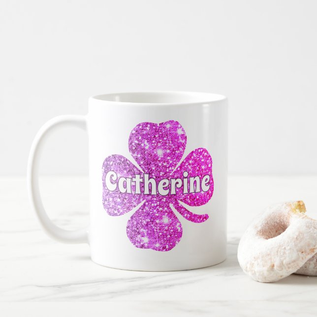 Glam Girly Hot Pink Glitzer Lucky Closing Name Kaffeetasse (Mit Donut)