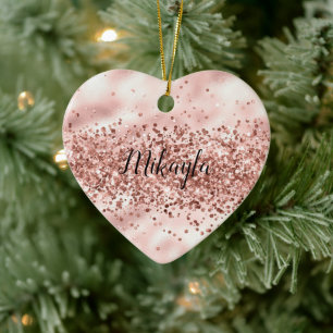 Glam Girly Pink Glitzer Glitzy Sparkle Confetti Keramik Ornament