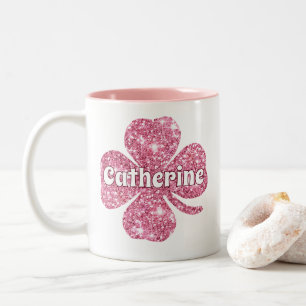 Glam Girly Pink Glitzer Lucky Clover Name Zweifarbige Tasse
