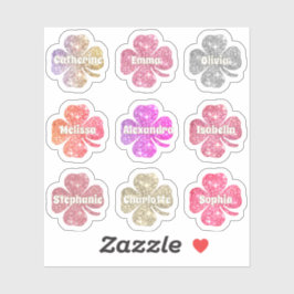 Glam Girly Pink Glitzer Lucky Clover Names Pack Aufkleber