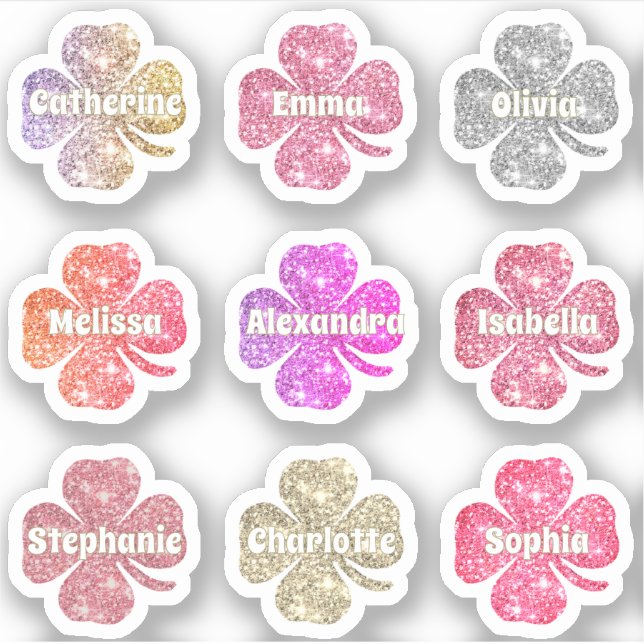 Glam Girly Pink Glitzer Lucky Clover Names Pack Aufkleber (Vorderseite)
