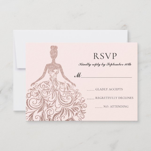 Glam Girly Pink Rose Gold Glitzer Sparkleider RSVP Karte (Vorderseite)