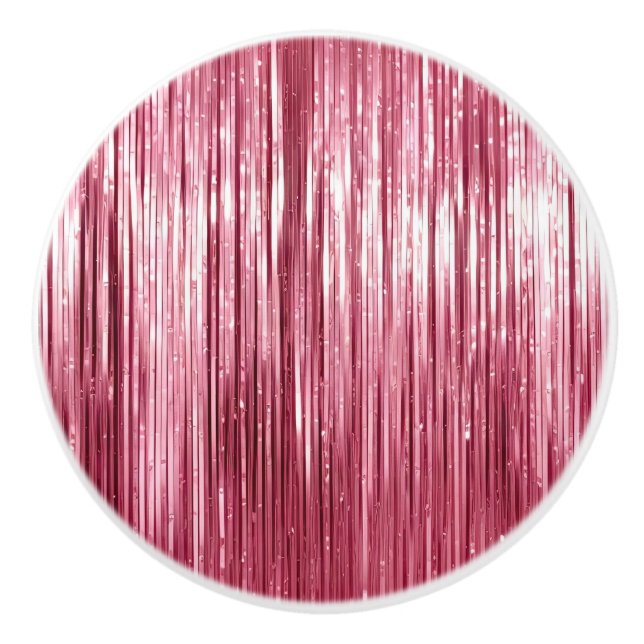Glam Girly Pink Tinsel Streifen Keramikknauf (Vorderseite)