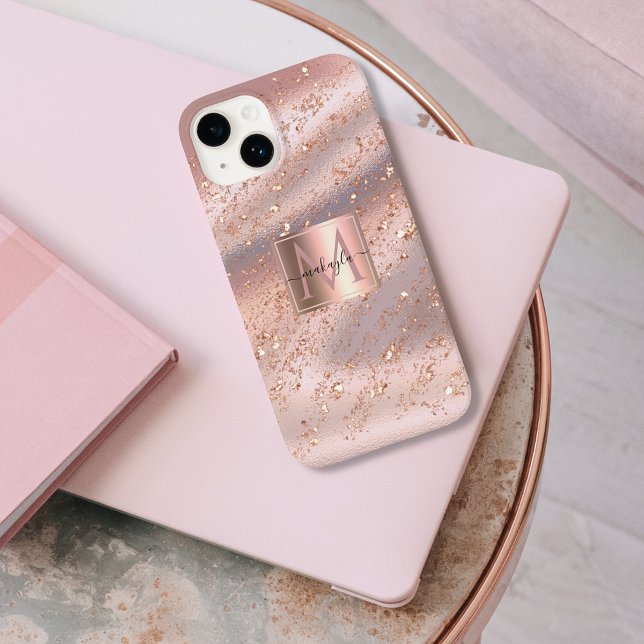 Glam Girly Rose Gold Flakes Gitter Monogram Case-Mate iPhone Hülle (Von Creator hochgeladen)