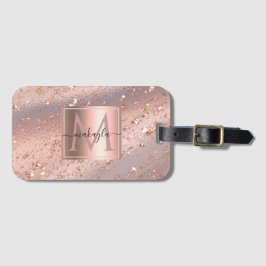 Glam Girly Rose Gold Flakes Gitter Monogram Gepäckanhänger