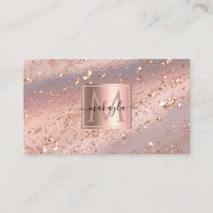 Glam Girly Rose Gold Flakes Gitter Monogram Visitenkarte