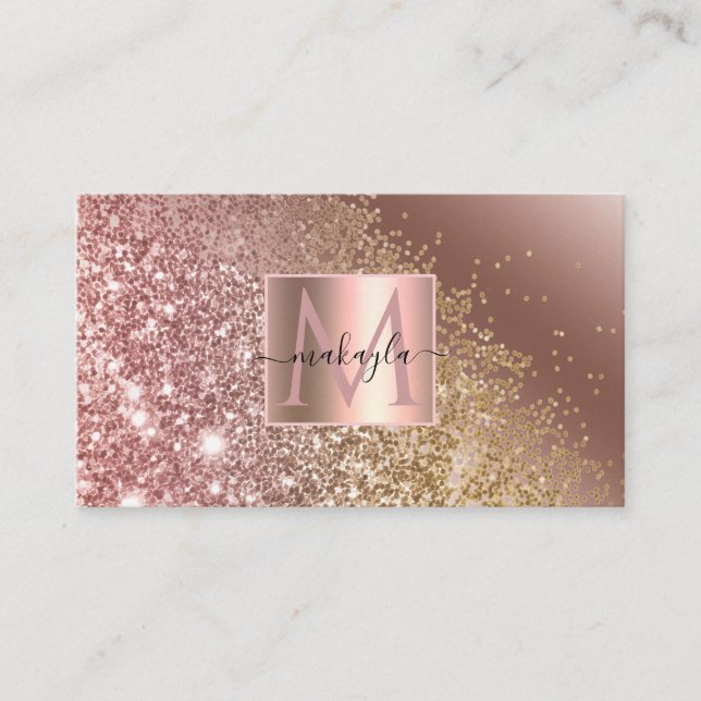 Glam Girly Rose Gold Gitter Designname Monogram Visitenkarte (Vorderseite)