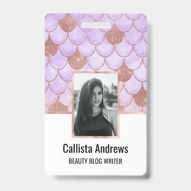 Glam Girly Rose Gold Glitzer Mermaid Scales Ausweis (Vorderseite)