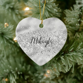 Glam Girly Silver Glitzer Glitzy Sparkle Confetti Keramik Ornament