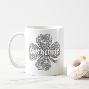 Glam Girly Silver Glitzer Lucky Clover Name Kaffeetasse