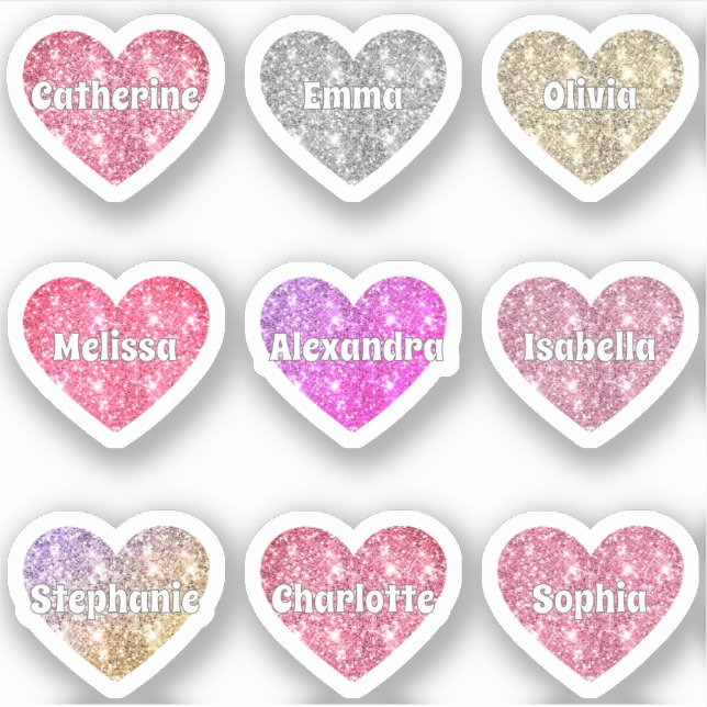Glam Girly Sparkle Glitzer Hearts Names Pack Aufkleber (Vorderseite)