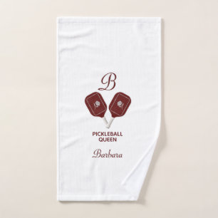 Glam Glit Pickleball Queen Paddles Initial Floral Handtuch