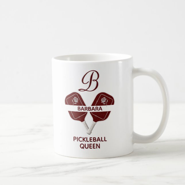 Glam Glit Pickleball Queen Paddles Initial Floral Kaffeetasse (Rechts)