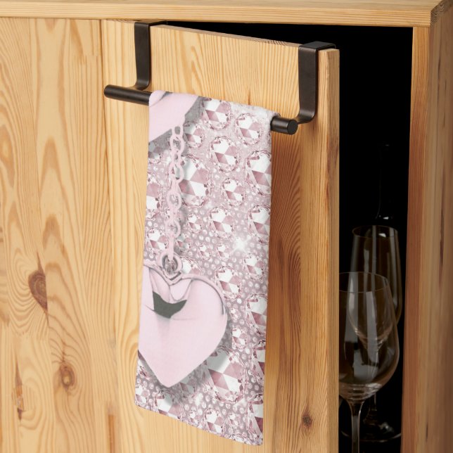 Glam Glitz Hearts Pink Geschirrtuch (Drittel gefaltet)