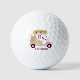 Glam Glitz Monogram Name Pink Gold Diamond Cart Golfball