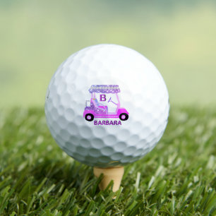 Glam Glitz Monogram Pink Lila Diamond Cart Golfball