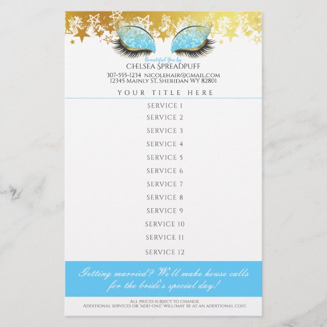 Glam Glitzer Augen Make-Artist Salon Preisliste Flyer (Vorne)