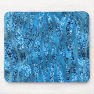Glam Glitzer Blue Zebra Streifen Mousepad